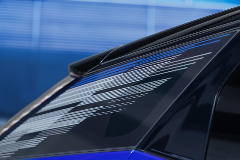 Close-up of the Modern Pattern on the 2026 OPTIQ-V Rear Quarter Glass | James E. Black Cadillac in Ebensburg PA